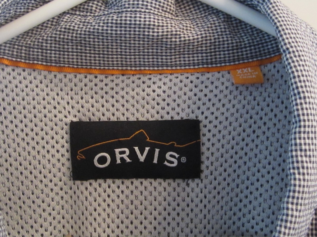 Chemise Orvis Trout Bum Homme XXL 2XL Gris Plaid Pêche Randonnée
