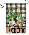 Welcome St Patricks Day Garden Flag for Outdoor,Gnomes with Shamrock Truck Buffa