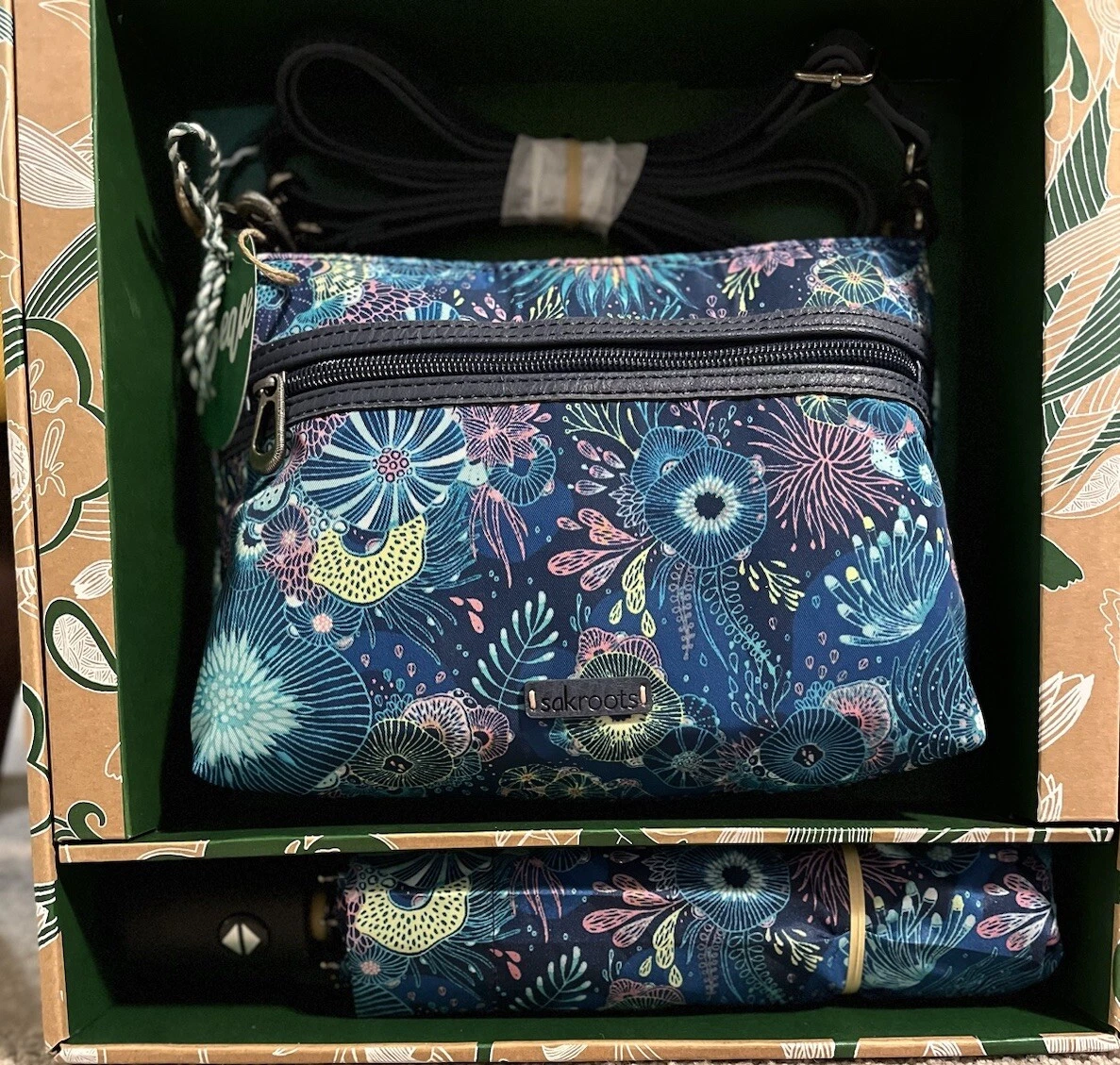 Sakroots Gift Set Campus Mini Crossbody Umbrella Royal Blue Seascape Repreve
