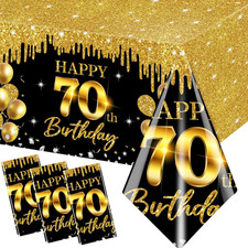 Black Gold 70Th Birthday Tablecloth - 3Pcs Cheers to 70 Years Birthday Table ...