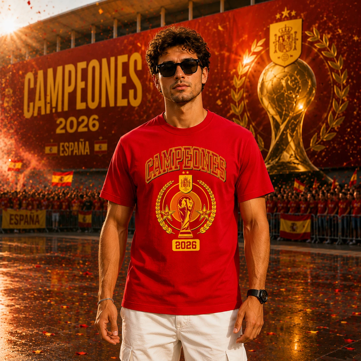 Spain Campeones 2026 FIFA World Cup Cotton T-Shirt Soccer Fan Graphic Tee Unisex - Picture 2 of 15