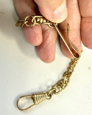 Gold Tone Pocket Watch Chain 14” Swivel Clip Fob Chain Steampunk