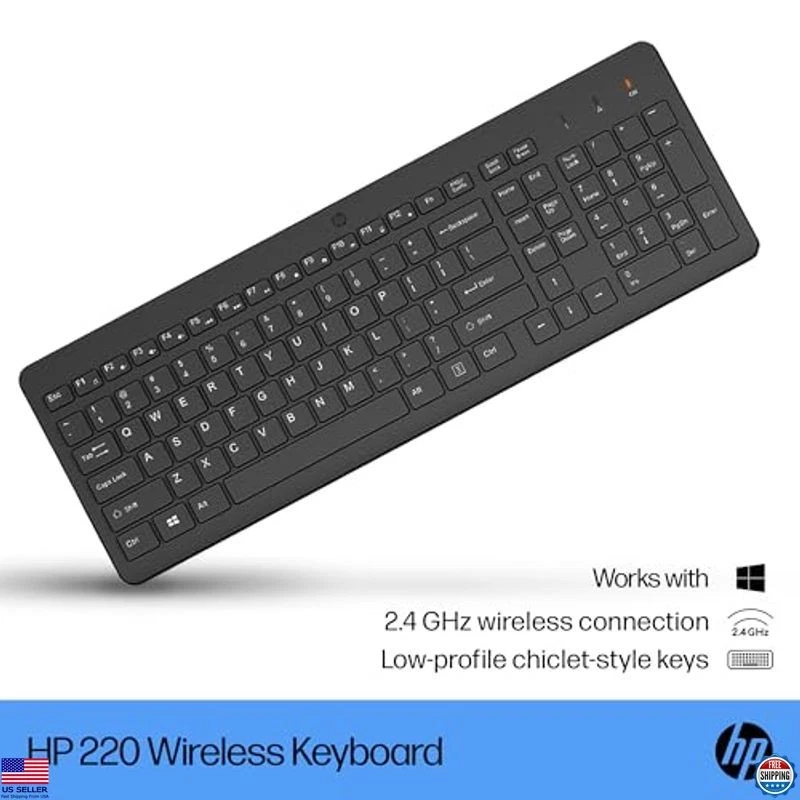 HP 220 Wireless Keyboard - 2.4GHz, Data Encryption, Chiclet Design, Windows/Mac - Image 2 of 4