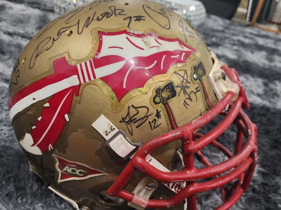 Casco firmado por Florida State Seminoles Bowden Fisher Ward Weinke Dunn FSU Legends Foto 4 de 4