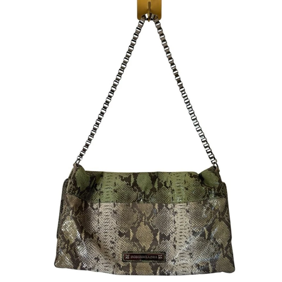 Bolso de Hombro BCBG MaxAzria 100% Cuero Estampado de Serpiente Bloqueo de Beso Correa de Cadena Verde Foto 2 de 4