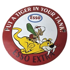 Vintage Esso Gasoline Sign - Tiger Tank Gas Service Station Porcelain Sign