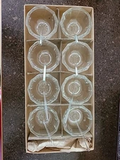 Set of 8 Vintage Clear Glass Salt Bowls Star Pattern with Tiny Spoons Boxed