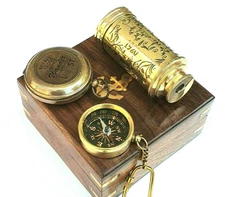 Set of3 Brass Compass Keychain & pocket compass Set with Telescope