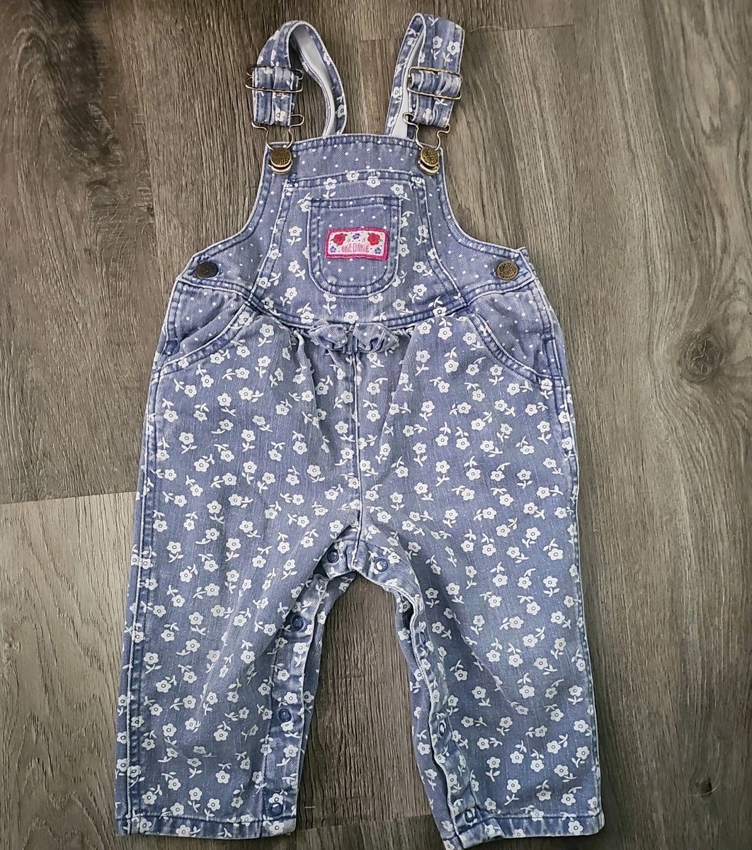 Vintage Okie Dokie Toddler/Baby Girls Floral Denim Overalls Size 