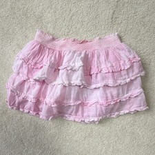 LoveShackFancy Girls Pink Solid Mini Skirt Tiered Ruffle Cotton 10Y