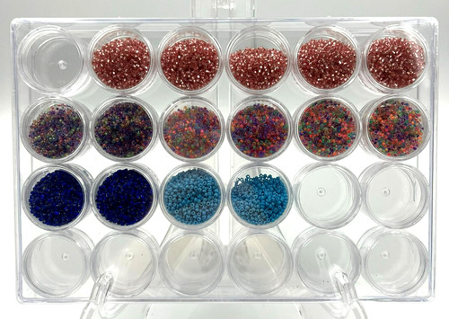 24 Glass Seed Bead Pink/Purple/Blue/Multi Color Set with Organizer