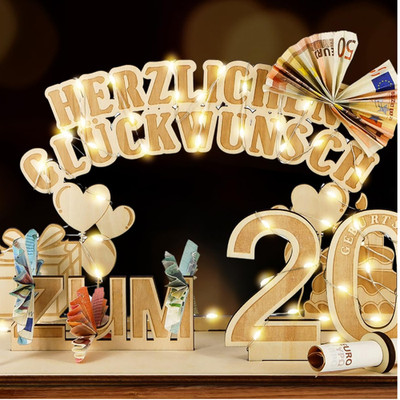 LED Lichterkette 3m Holz Geburtstagsdekoration Geschenk Geldgeschenk