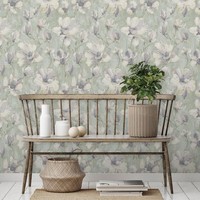 BlüTen Camilla Vinyl Tapete Floraler Verlauf Texturiert Grandeco A72404 Salbei