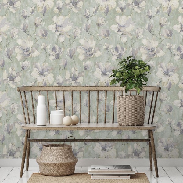 BlüTen Camilla Vinyl Tapete Floraler Verlauf Texturiert Grandeco A72404 Salbei-image