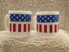 Vintage Glasbake Milk Glass Mugs (2) Red White Blue Stars & Stripes USA  Flag