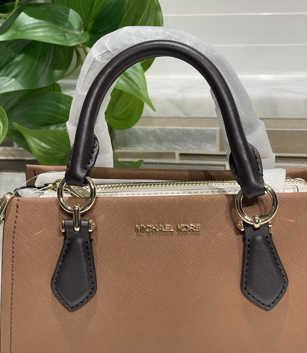 MICHAEL KORS MARILYN SMALL MESSENGER CROSSBODY SATCHEL BAG MK LUGGAGE BROWN GOLD thumbnail 5