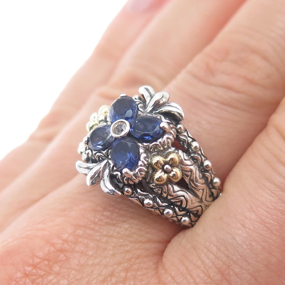 Anillo BARBARA BIXBY Oro 18K Plata Esterlina Topacio Blanco Real e Iolita Talla 8.25 Foto 2 de 4