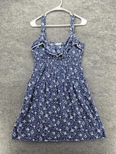 LOFT Dress Womens S Blue Short Sundress Strappy Scoop Neck Smocked Ruffle