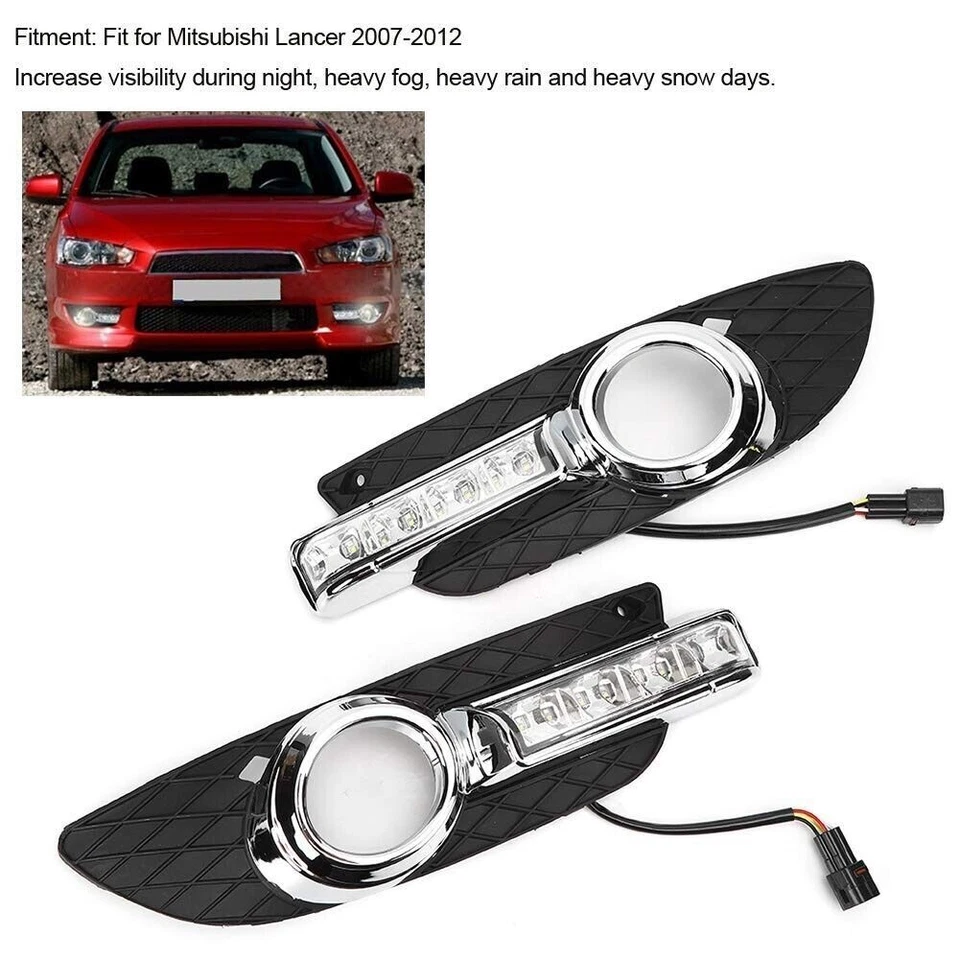 LED Daytime Running Lights Turn Indicator Fog Lamp Bumper For Mitsubishi Lancer - Image 2 of 4
