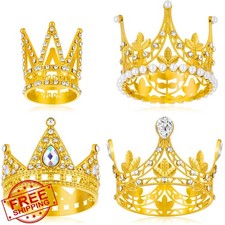 Jetec Mini Crown Cake Topper - Gold Rhinestone Pearl Tiara Small