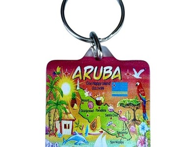 Aruba Map Acrylic Square Souvenir Keychain 1.5'' X 1.5''