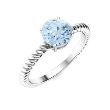 Aquamarine Gemstone Boho Solitaire Wife Womens day Ring 925 Silver
