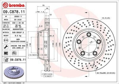 Brembo 09.C878.11 Brake Disc for Porsche