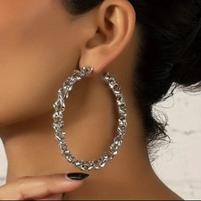 Silver Hoop Twisted Earrings Medium Large in size New