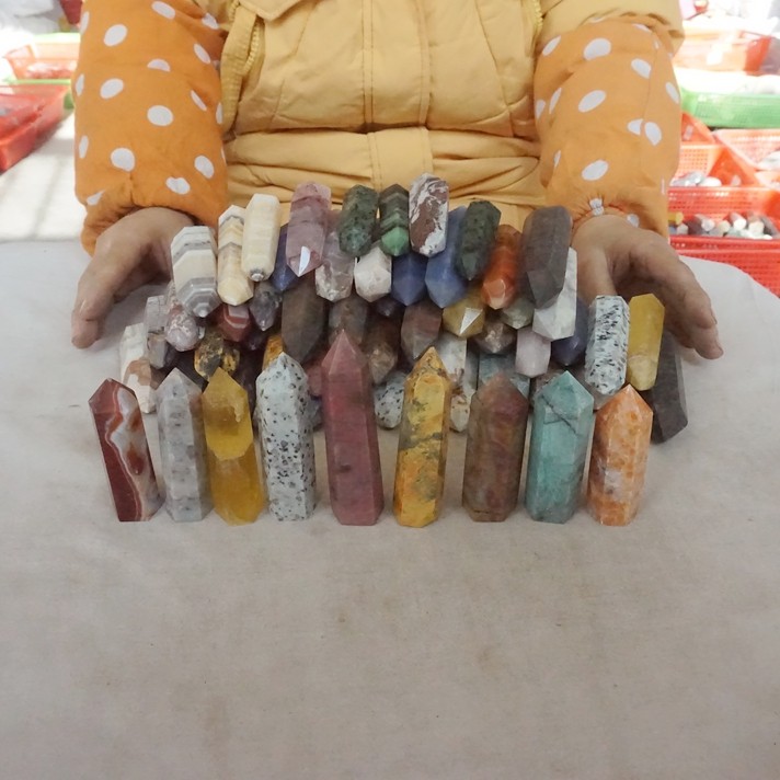 10.5LB 60Pcs A Set Of Natural Quartz Crystal Jasper Point Tower Polished Healing