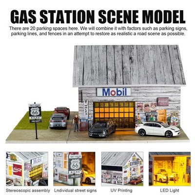 1/64 Diorama Garage Model LED Light Parking Lot Scene Factory Builiding Model US