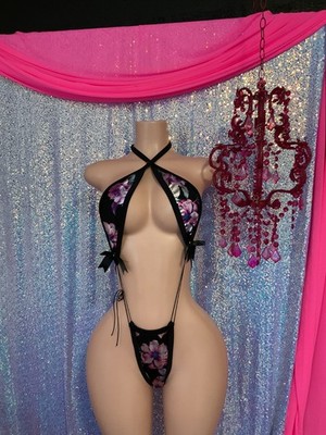 exotic dancewear  floral sling stripper outfit micro