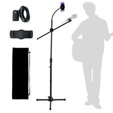Heavy Duty Microphone Floor Stand Phone Holder Tripod Boom Arm Dual Mount