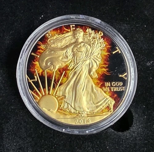 2014 American 1oz .999 Fine Silver Eagle Burning Liberty Black Ruthenium Box/COA