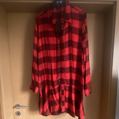 Yest Damen Hemdblusenkleid Gr. 44 kariert Rot/Bordeaux, Langarm, Nieten - Bild 1 von 4