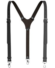 Genuine Leather Suspenders For Men Heavy Duty with Strong Clips, Leather Susp...