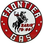 VINTAGE FRONTIER GASOLINE PORCELAIN SIGN GAS STATION MOTOR OIL BUCKING BRONCO