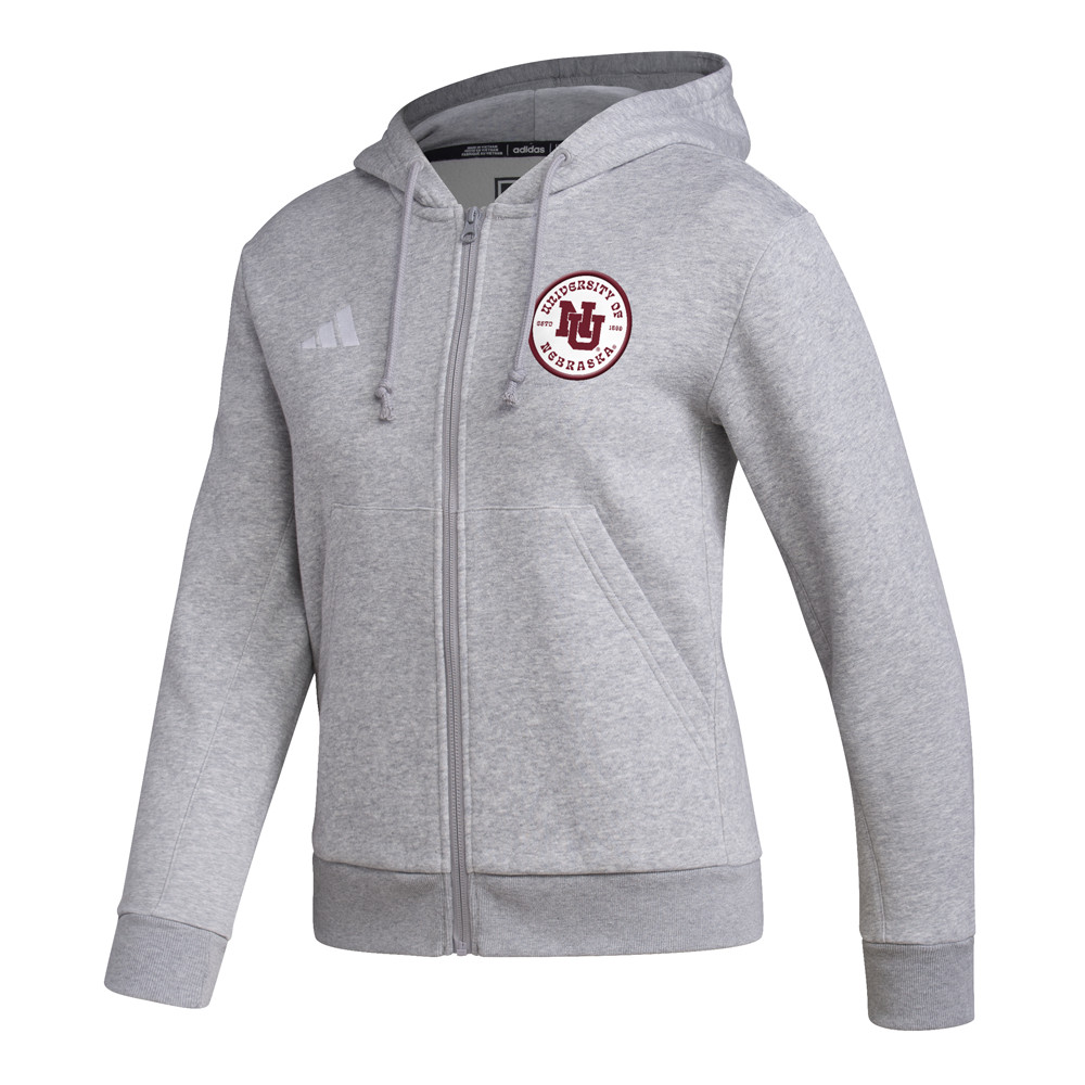 adidas University Of Nebraska Full Zip Hoodie Womens Grey Casual Athletic Outerw