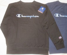 Boys, Youth CHAMPION Black / Navy CAMO SCRIPT Logo CREW SWEATSHIRT, Size S M NWT