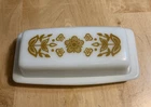 Pyrex Vintage Covered Butter Dish Gold Butterfly Pattern