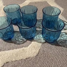 Set of 6 Vintage Anchor Hocking Colonial Blue Tulip Lo Ball Glasses 8 oz