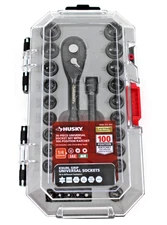 HUSKY 26 Piece Universal Socket Set with 100 Position Ratchet