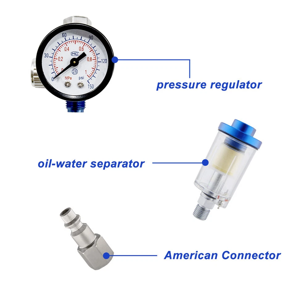 US 1/4" Spray Gun Air Regulator Gauge Air Pressure Regulator Paint Gun Filter - Image 3 of 4
