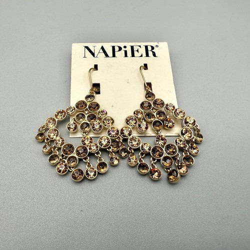 Napier Earrings Glitzy Statement Bronze Crystal Gold Tone Chandelier Dangles - Picture 5 of 16