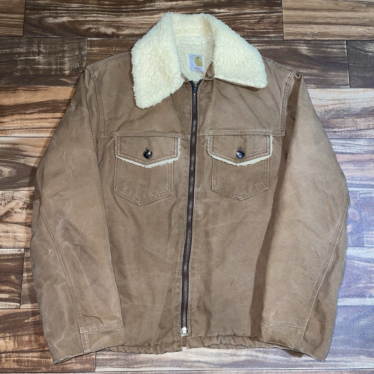 ジャケット・アウター 80s~ carhartt duck best made in usa Vintage Carhartt Sherpa Pile Lined Duck Jacket Mens Size 42