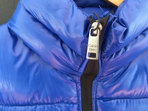 CALVIN KLEIN SHINY BLUE PUFFER JACKET MENS SIZE S LIGHTWEIGHT ZIP UP JACKET - Picture 3 of 11