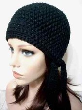 crochet womans handmade biker skull hat beanie chemo metallic black