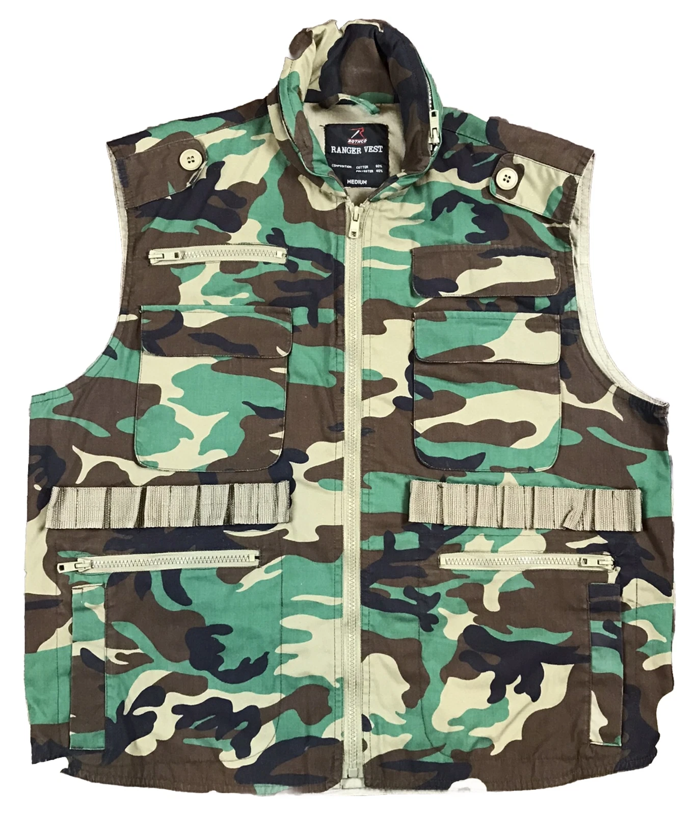 Rothco Ranger Vest Men’s Outdoor Full Zip Packable Tactical Camo Hooded Vest (M)