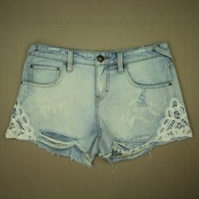 Free People Cut Off Jean Shorts Women's Size 26 Lace Applique Distressed Denim