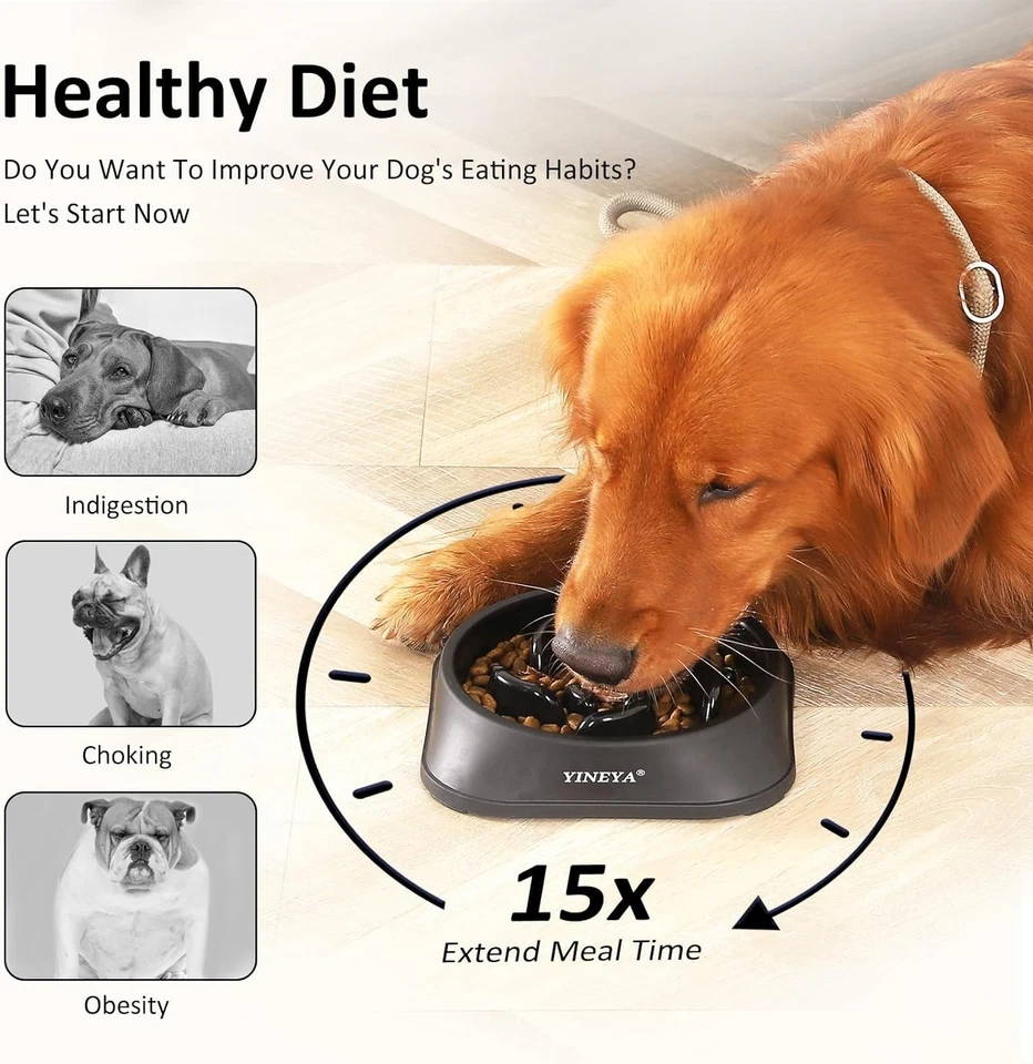 Pet Food Slow Eating Dish Feeder Bowl, Dogs, Cats, Interactive, 1~2 Cups (Black) - Image 3 of 4