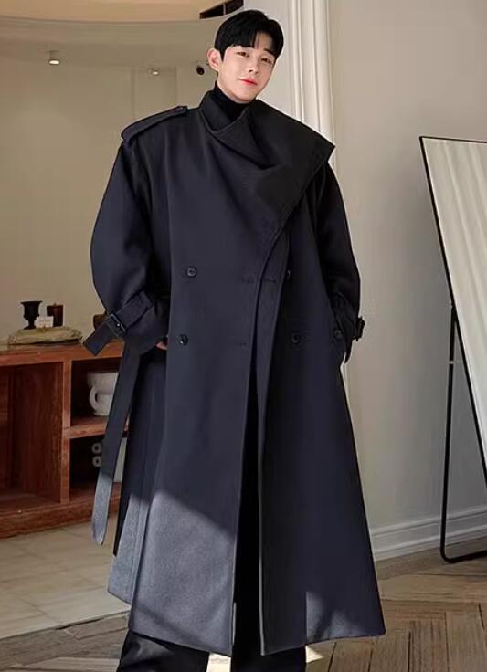 最終価格　BELT FLARE LONG COAT Fashion Men's Long Jacket Belt Coat Wool blend Parka Winter